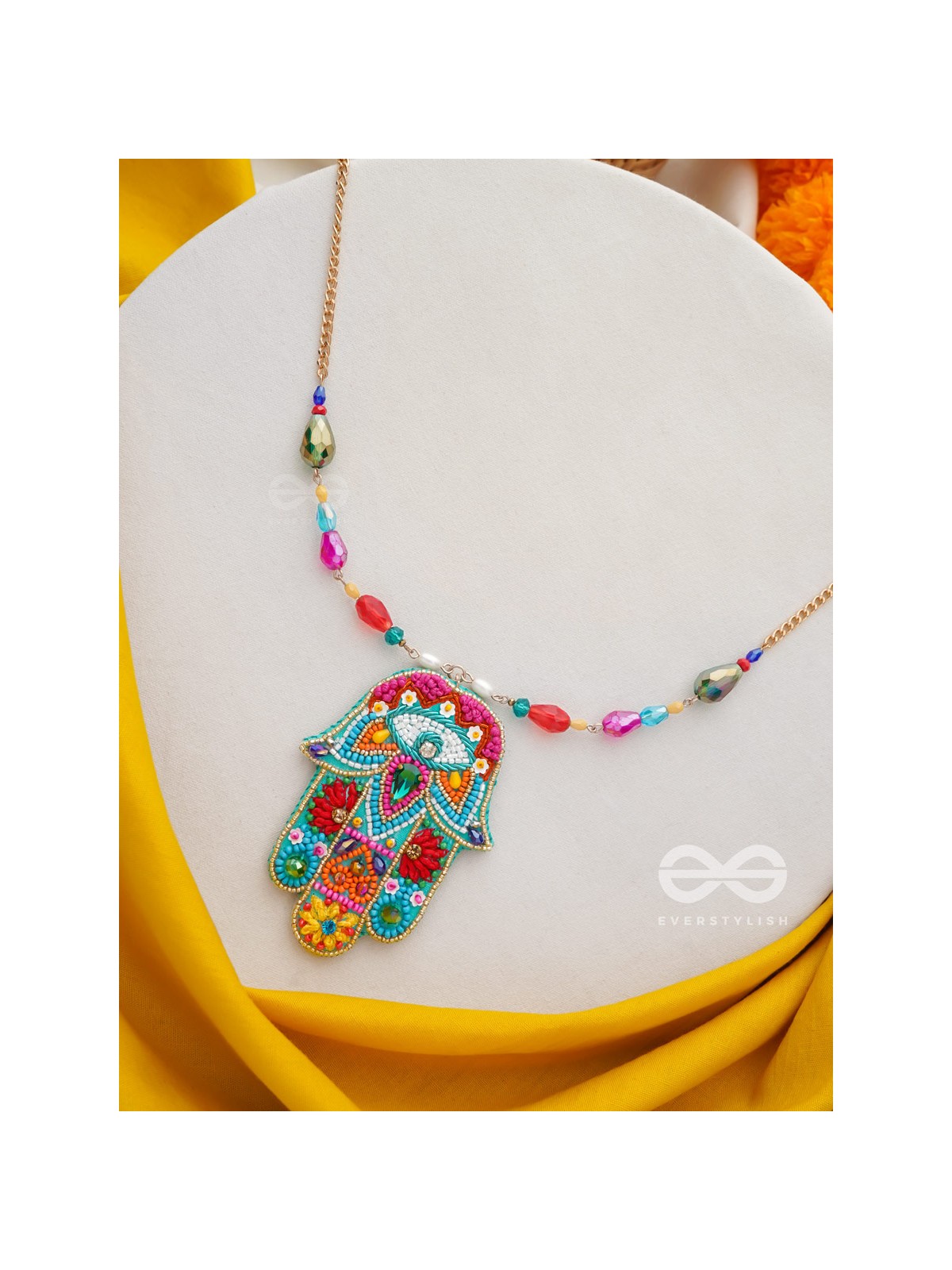 Hiranyapani- The Glorious Hand- Stones, Sequins and Resham Embroidered Necklace