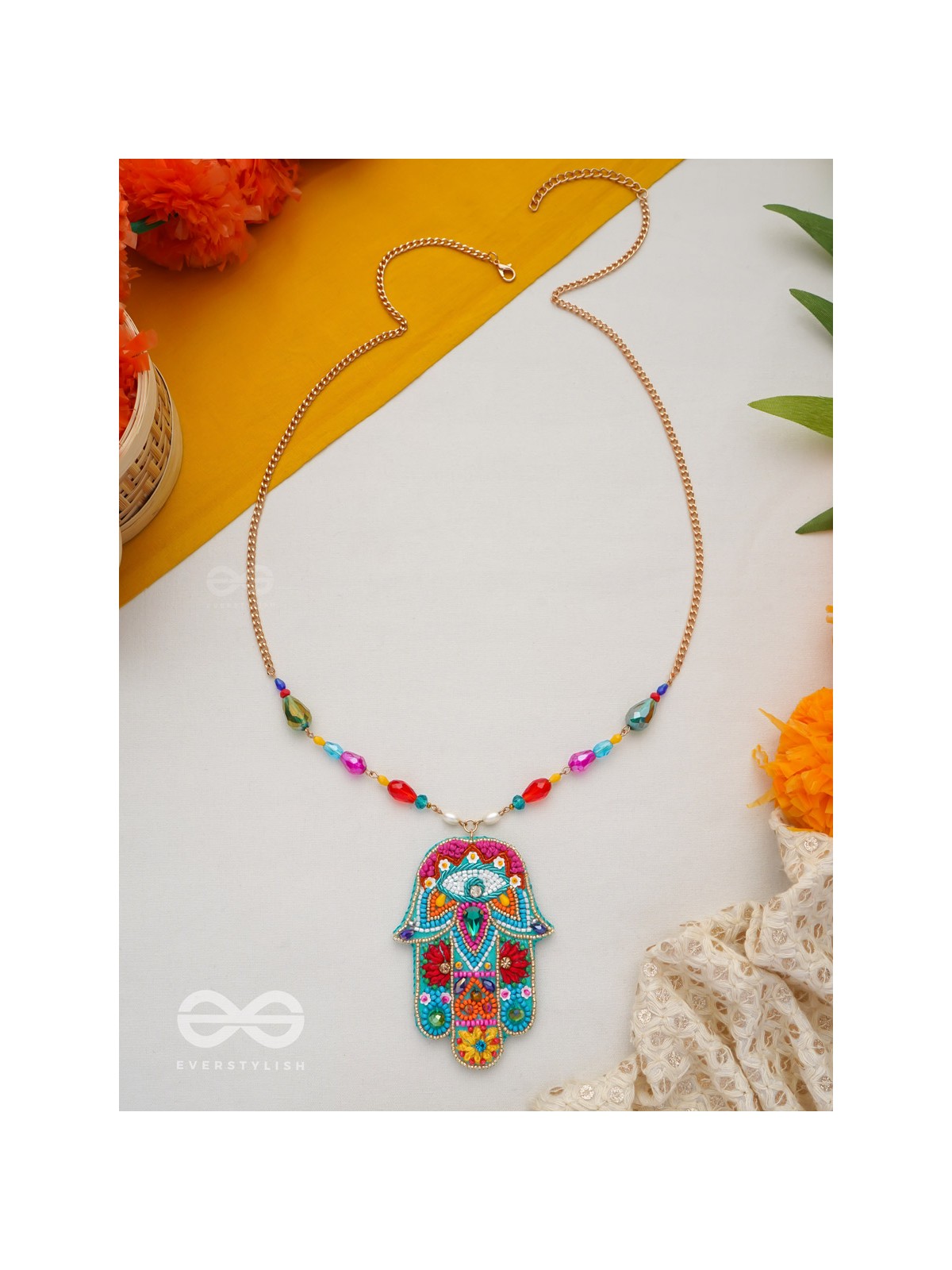 Hiranyapani- The Glorious Hand- Stones, Sequins and Resham Embroidered Necklace