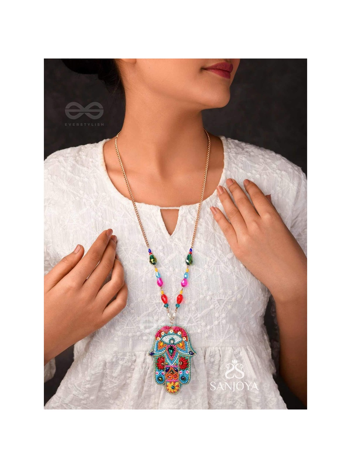 Hiranyapani- The Glorious Hand- Stones, Sequins and Resham Embroidered Necklace