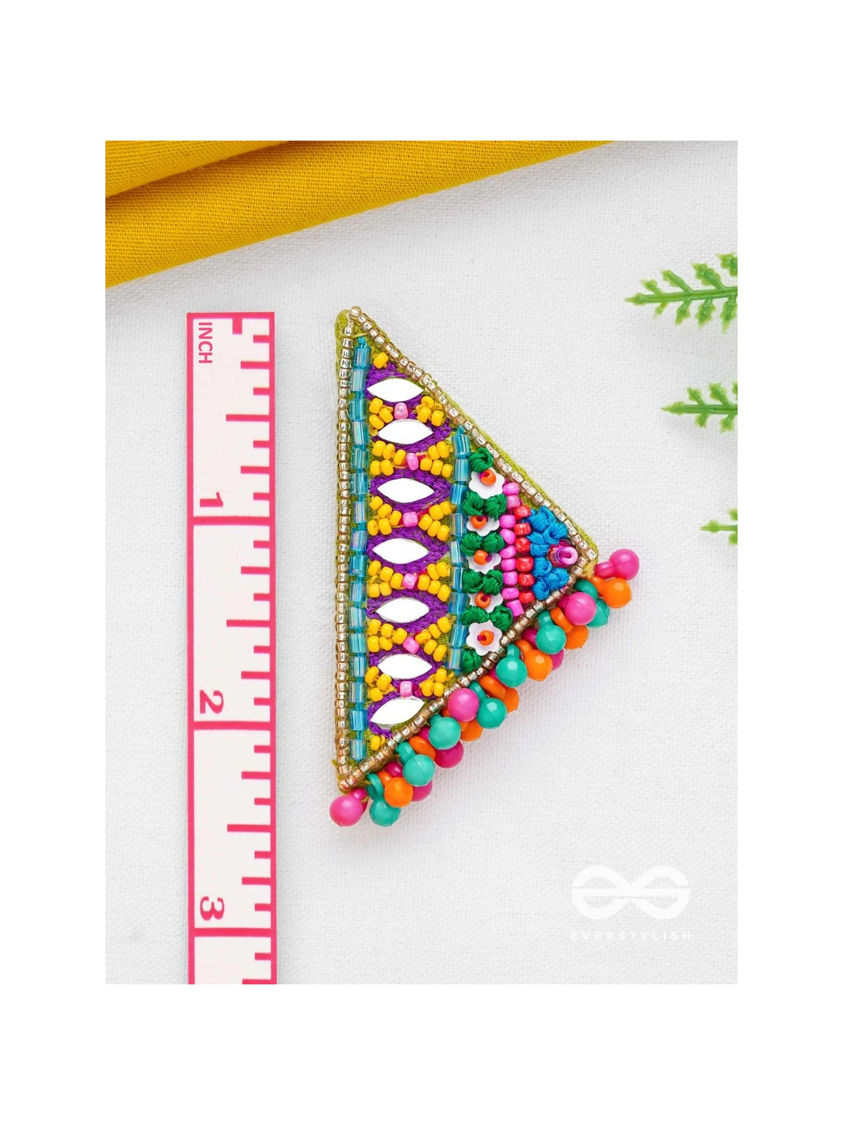 Shikharin - The Gorgeous Pyramid - Mirrors, Beads And Resham Hand Embroidered Stud Earrings