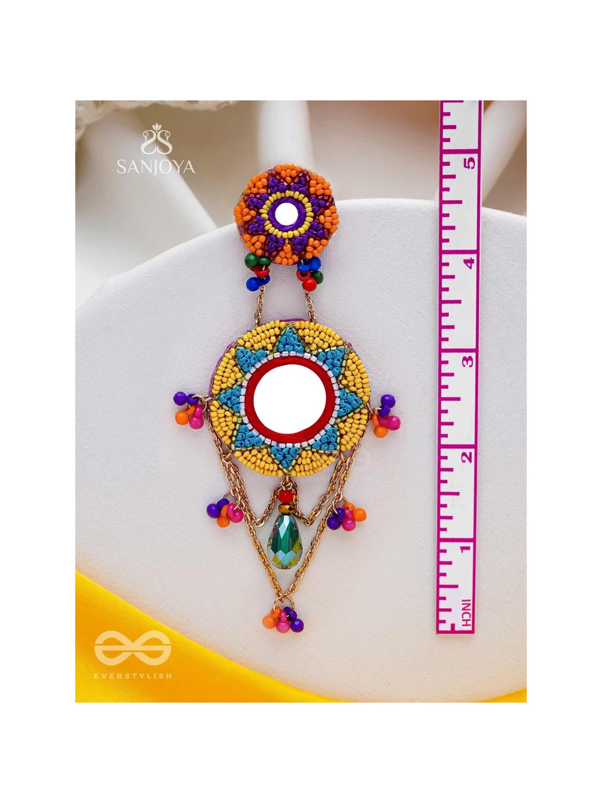 Rashmivat - The Golden Sun - Mirrors, Resham And Beads Hand Embroidered Earrings