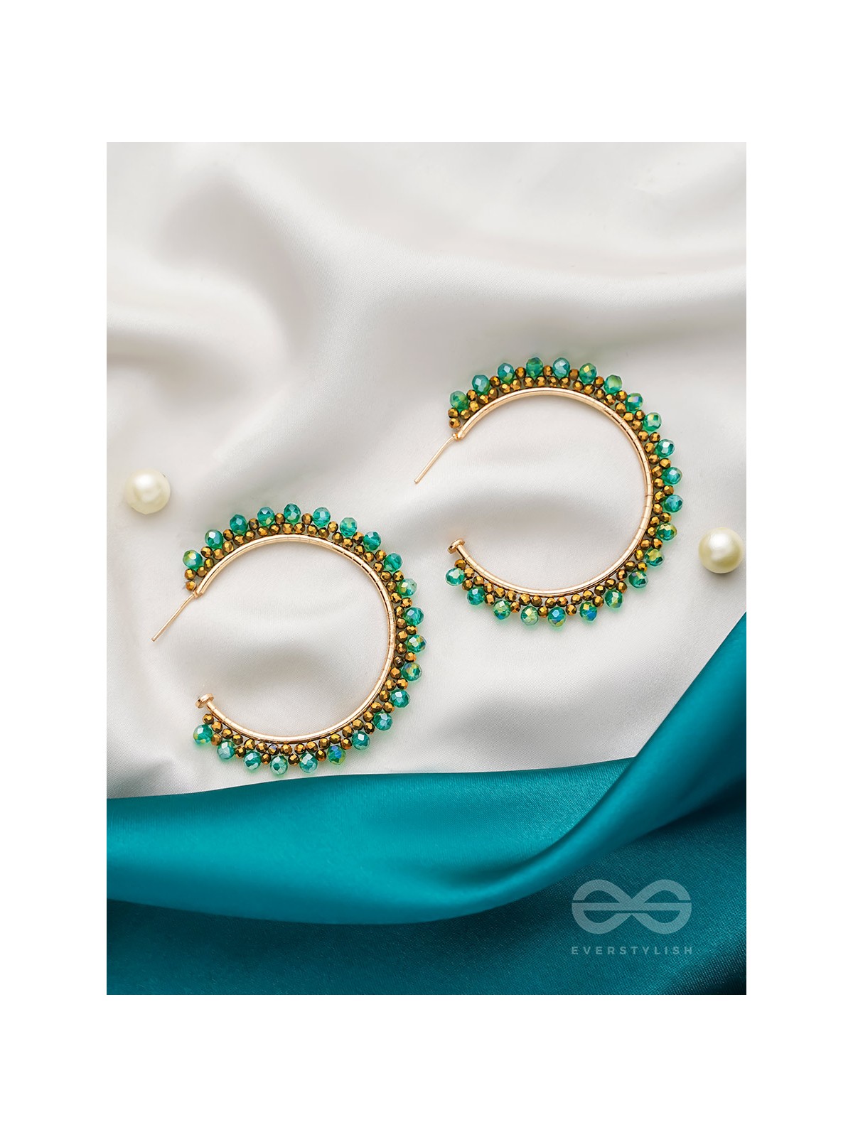 The 'Jade'd Sun- Golden Embellished Hoop Earrings