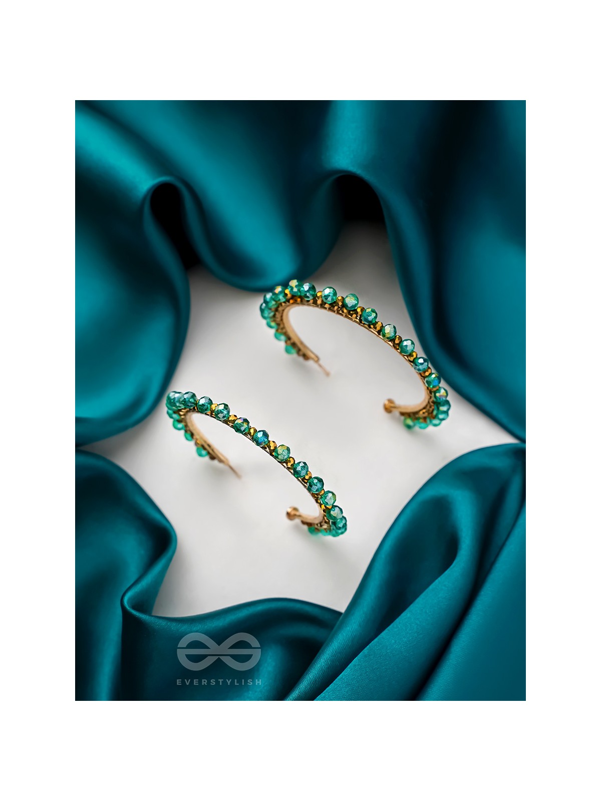 The 'Jade'd Sun- Golden Embellished Hoop Earrings