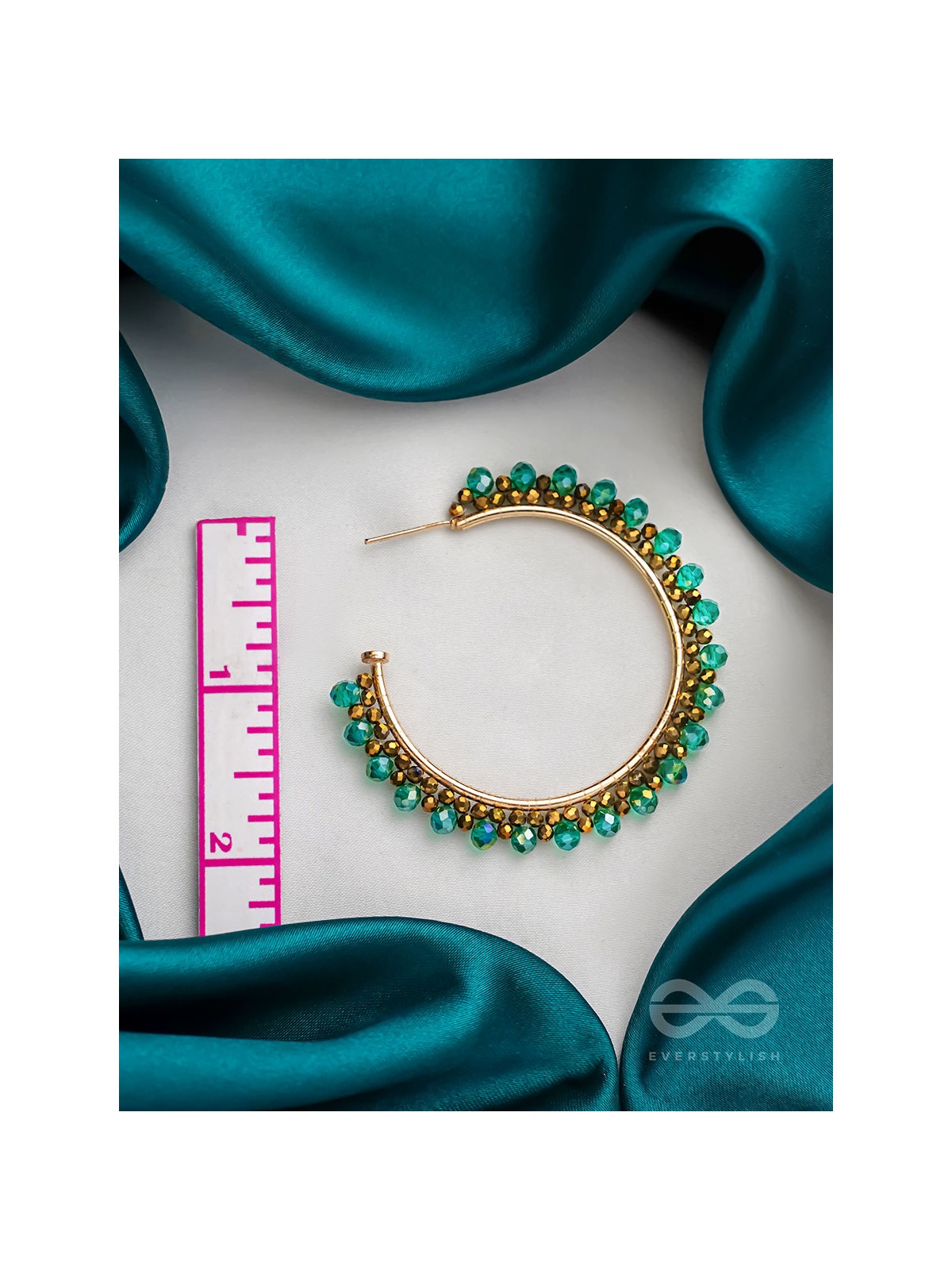 The 'Jade'd Sun- Golden Embellished Hoop Earrings
