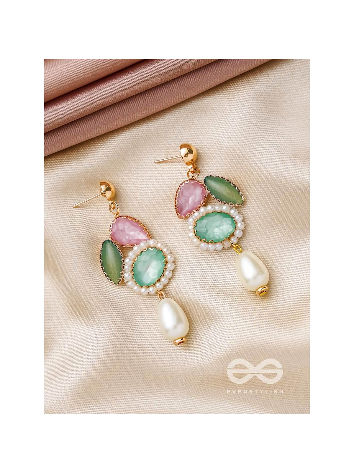 Rose n Petals- Golden Embellished Earrings