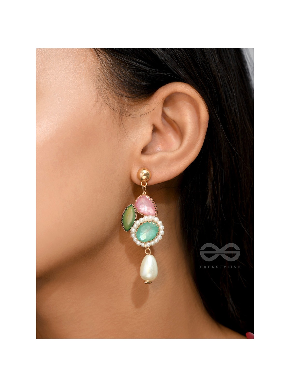 Rose n Petals- Golden Embellished Earrings