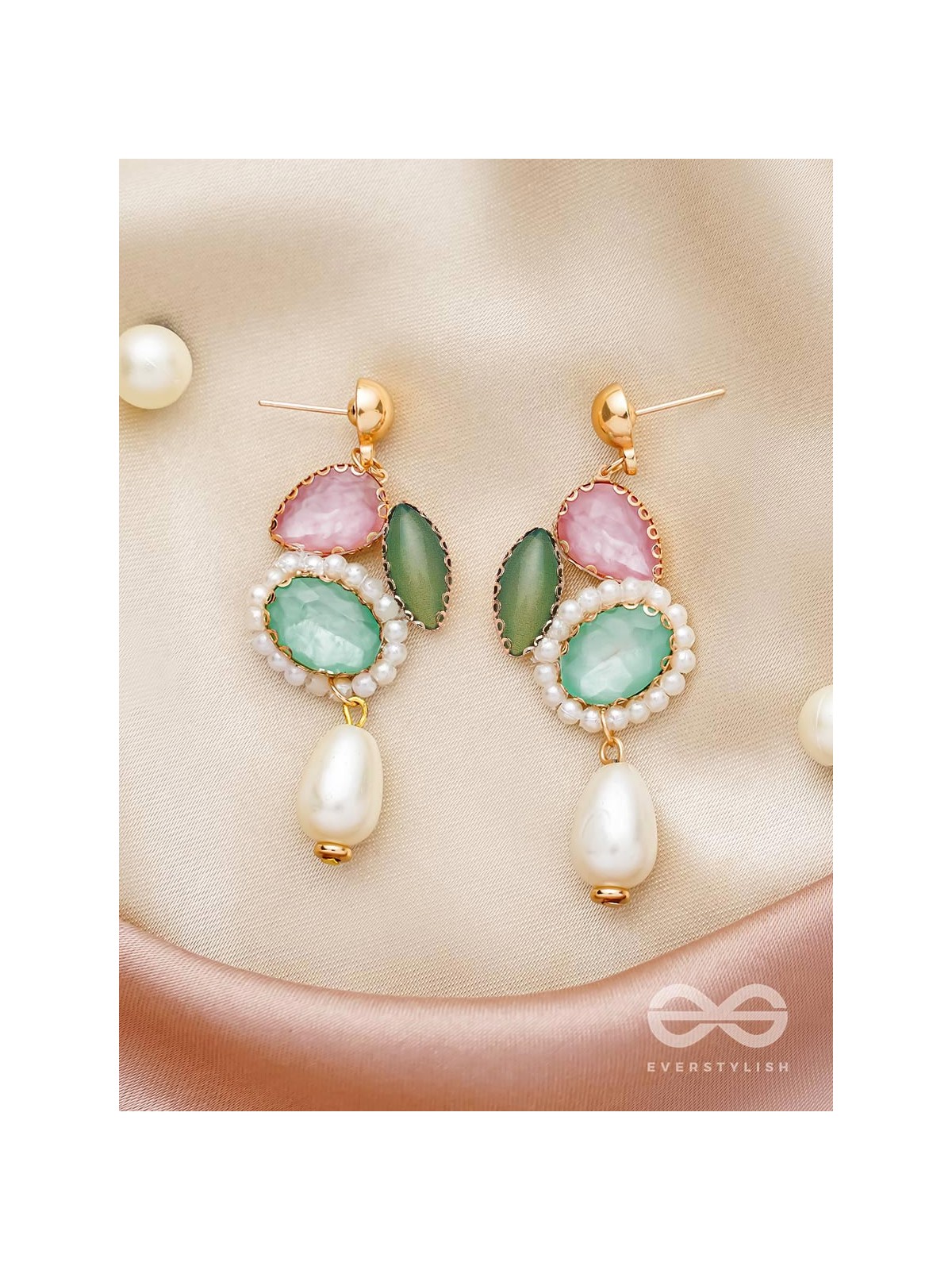 Rose n Petals- Golden Embellished Earrings