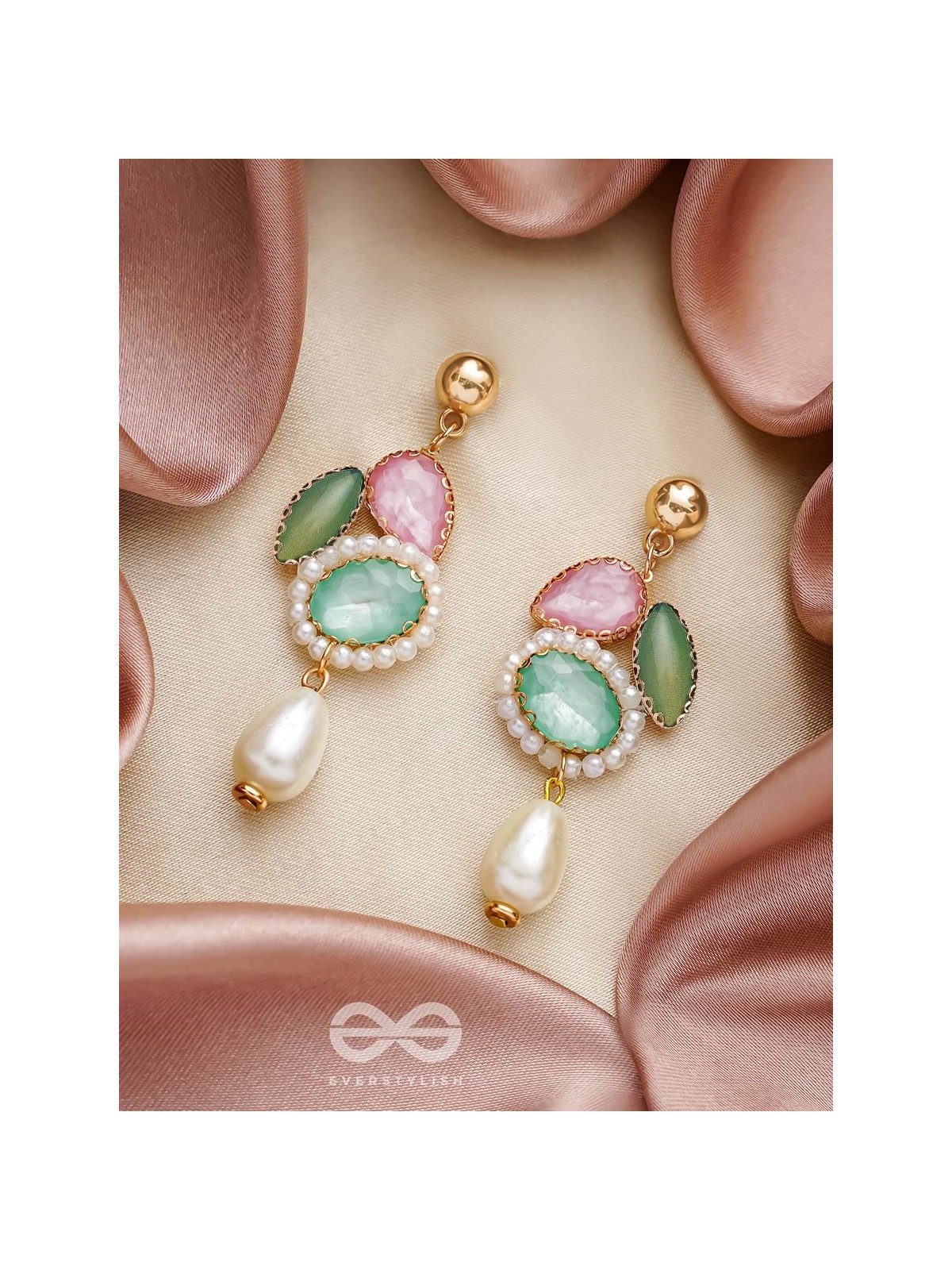 Rose n Petals- Golden Embellished Earrings