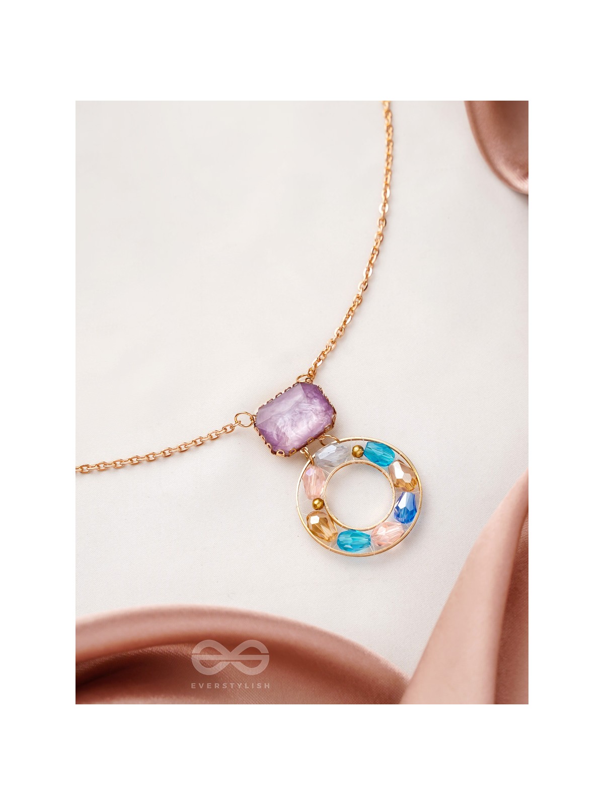 The Pebble Path- Golden Embellished Necklace With Anti-Tarnish Coating 