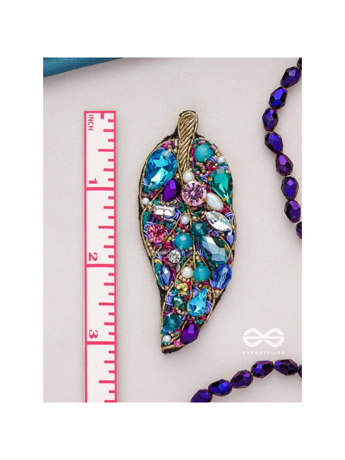 Parnila- The Lovely Leaf- Stones, Sequins and Glass Beads Embroidered Stud Earrings