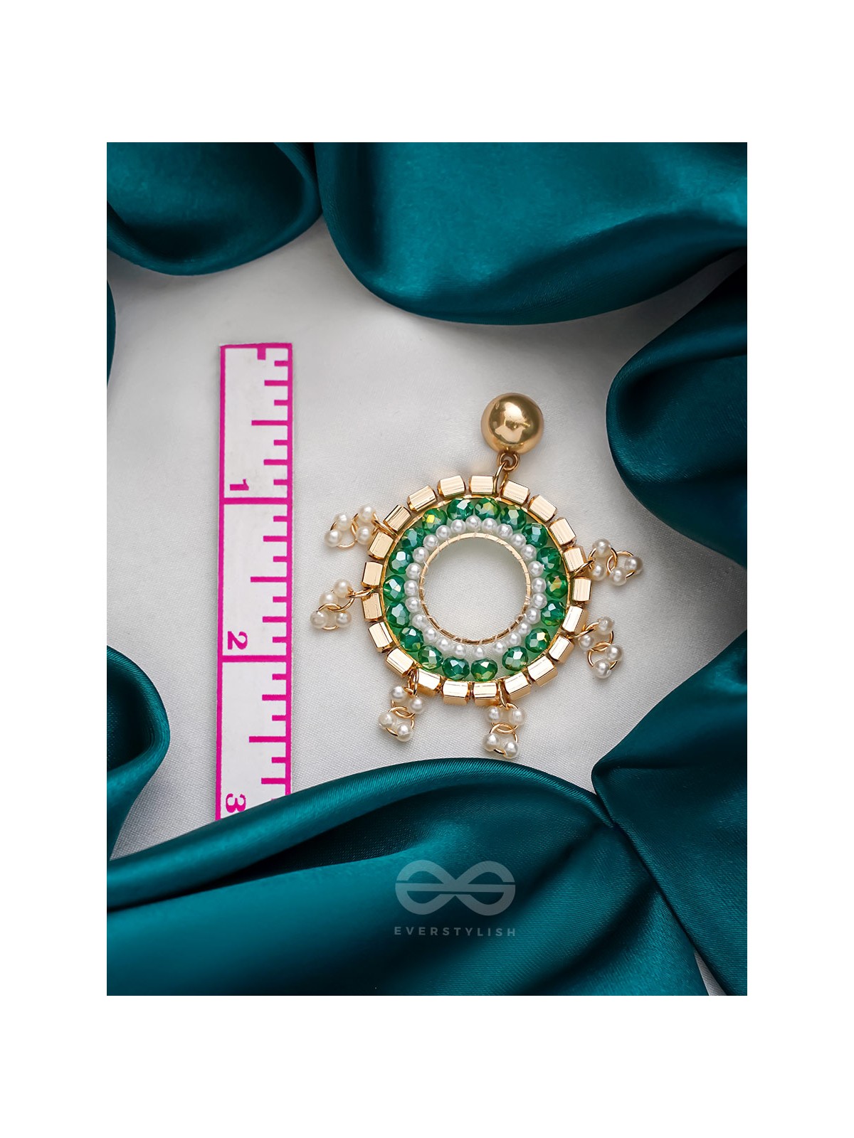 The Emerald Orbits- Golden Embellished  Earrings