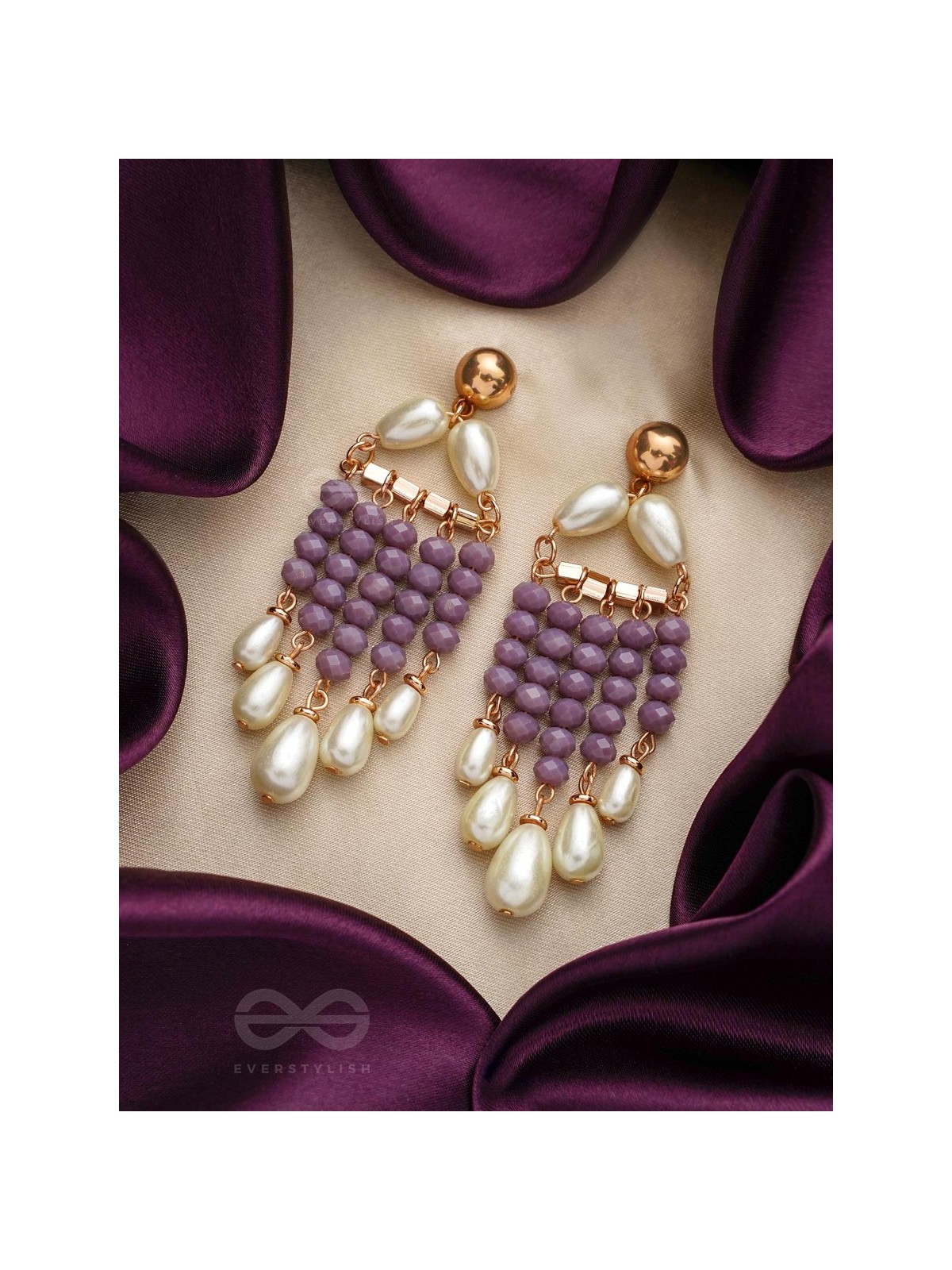 The Violet Paradise- Golden Embellished Pearl Earrings