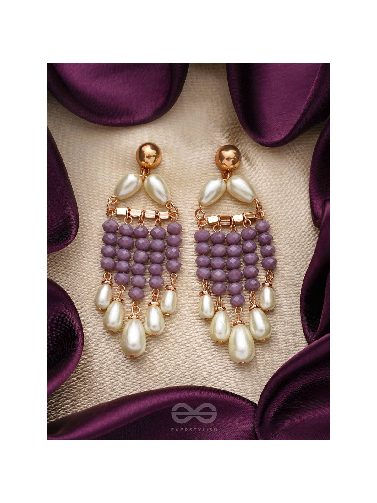 The Violet Paradise- Golden Embellished Pearl Earrings