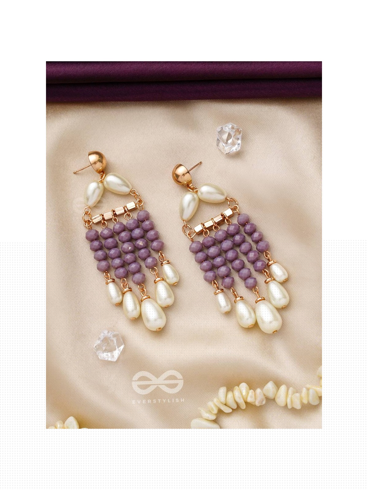 The Violet Paradise- Golden Embellished Pearl Earrings
