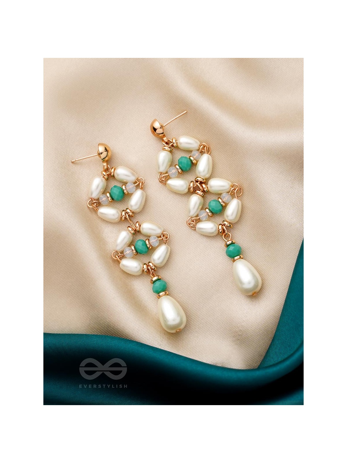 The White Willow- Golden Embellished Pearl Earrings