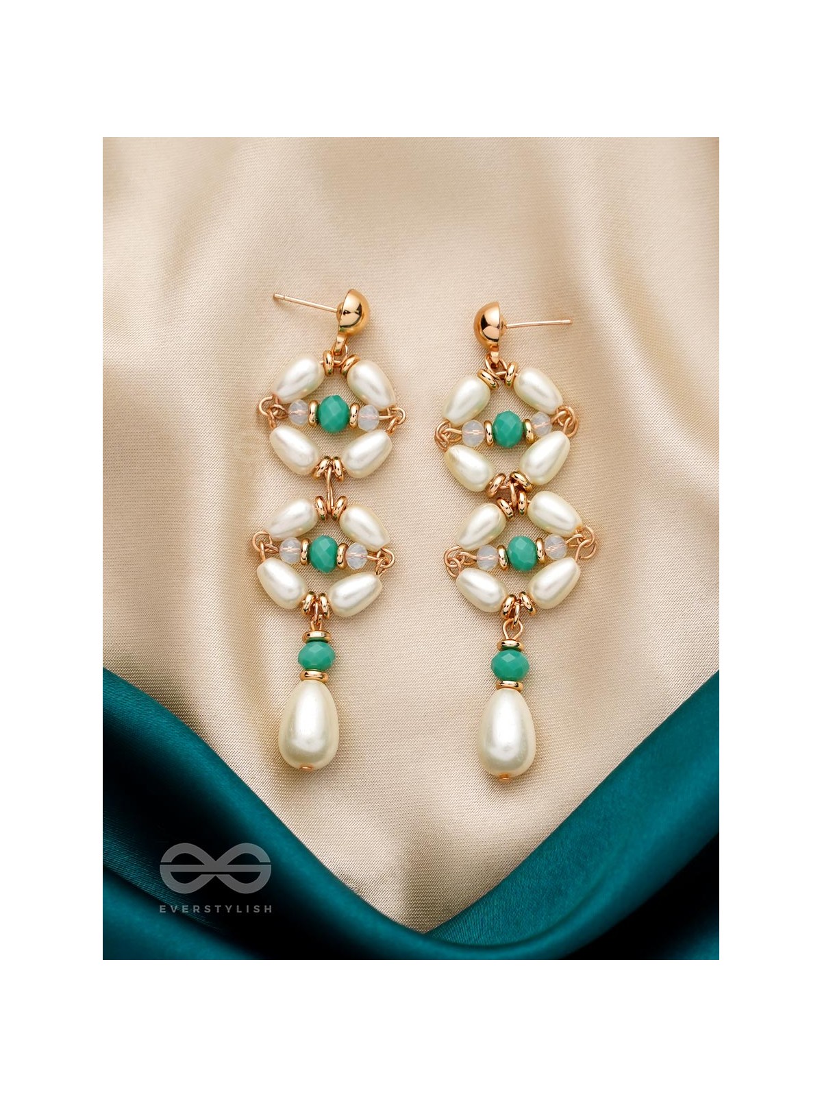 The White Willow- Golden Embellished Pearl Earrings