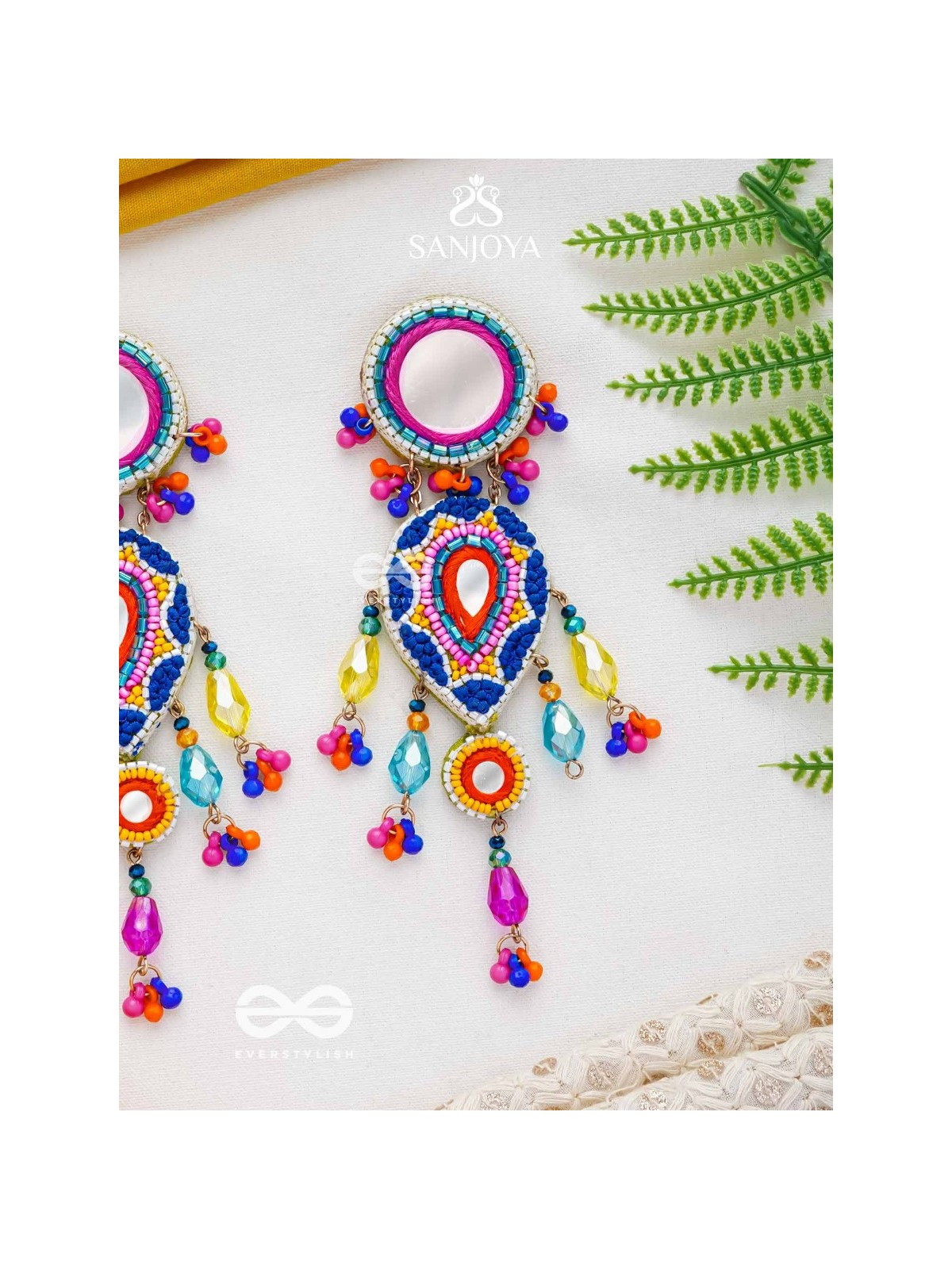 Odyaman - The Vibrant Rainfall - Beads, Resham And Mirrors Hand Embroidered Earrings