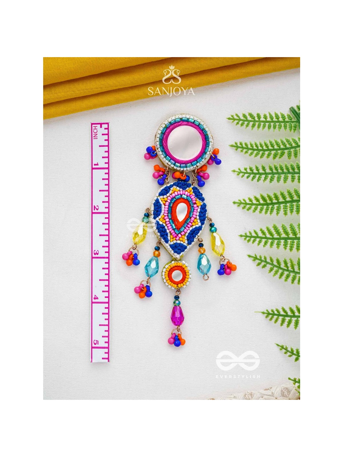 Odyaman - The Vibrant Rainfall - Beads, Resham And Mirrors Hand Embroidered Earrings