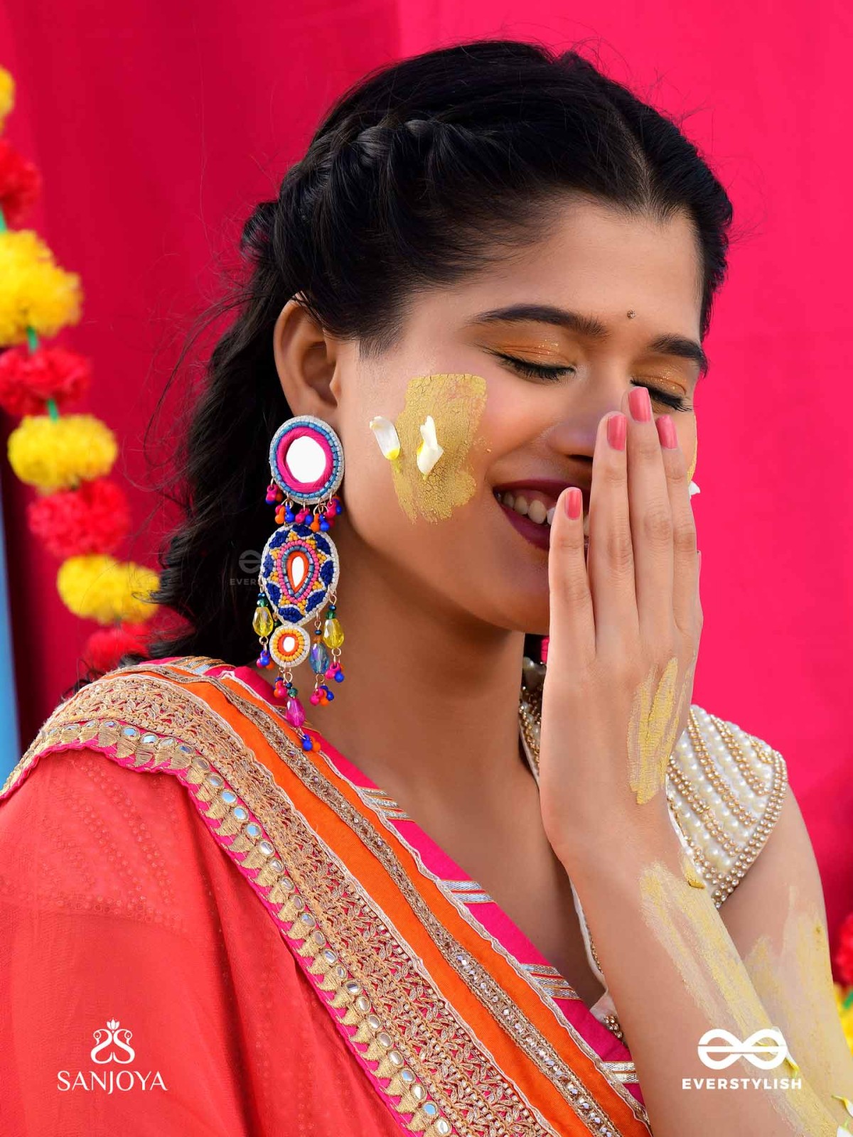 Odyaman - The Vibrant Rainfall - Beads, Resham And Mirrors Hand Embroidered Earrings