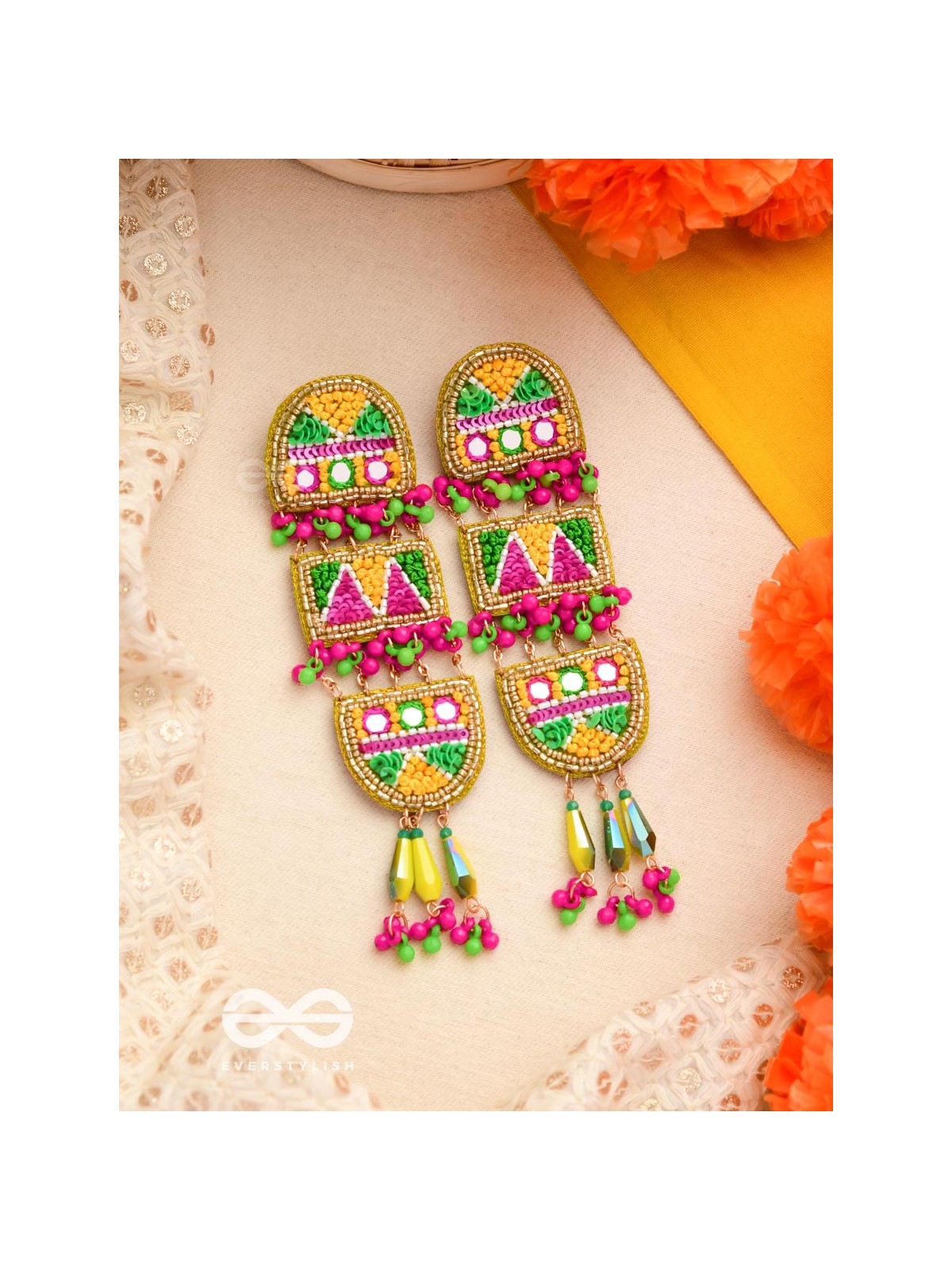 Udyaanaka - The Graceful Garden - Beads, Sequins And Resham Hand Embroidered Earrings