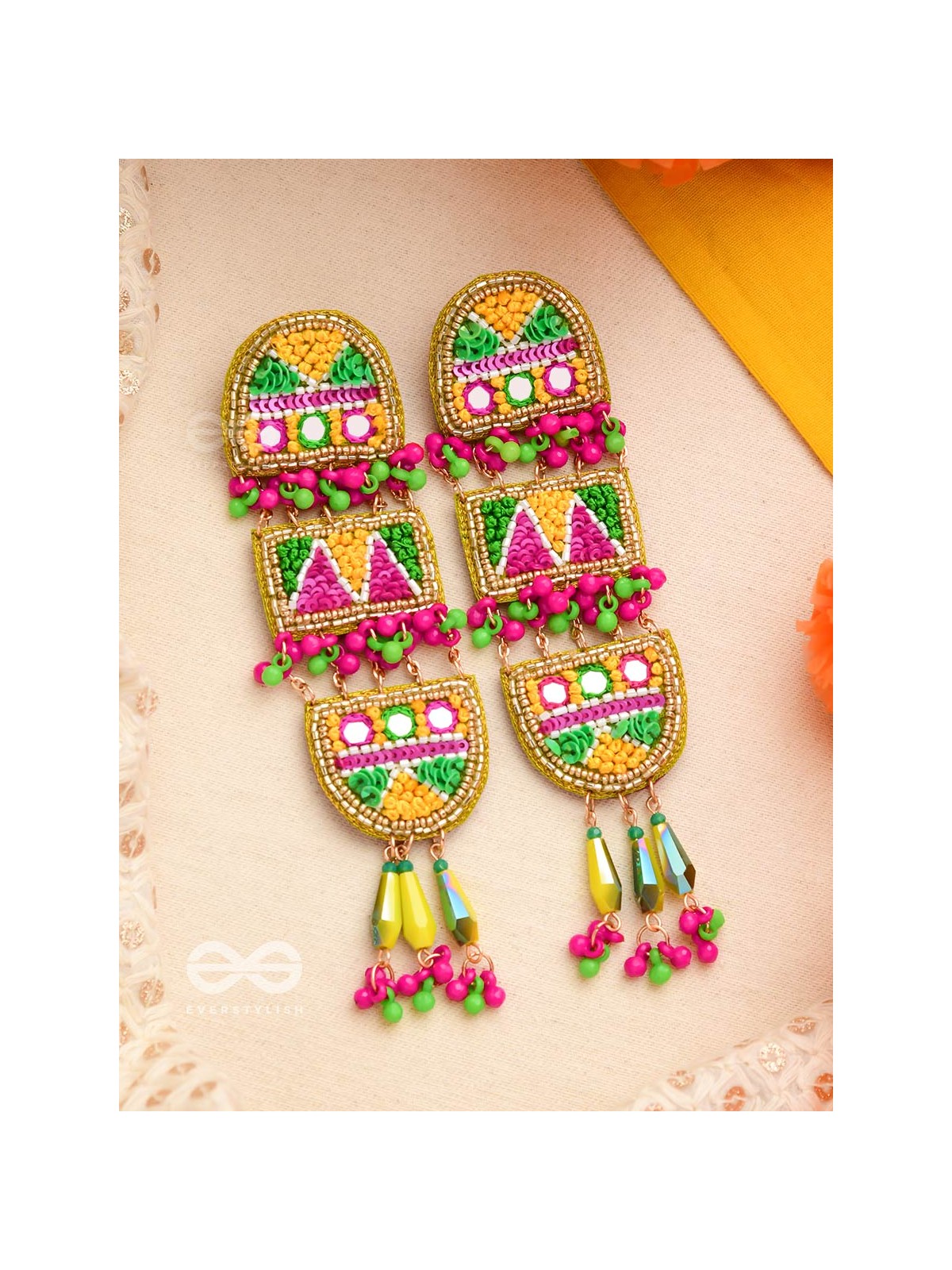Udyaanaka - The Graceful Garden - Beads, Sequins And Resham Hand Embroidered Earrings