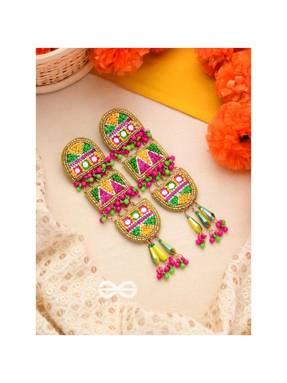 Udyaanaka - The Graceful Garden - Beads, Sequins And Resham Hand Embroidered Earrings