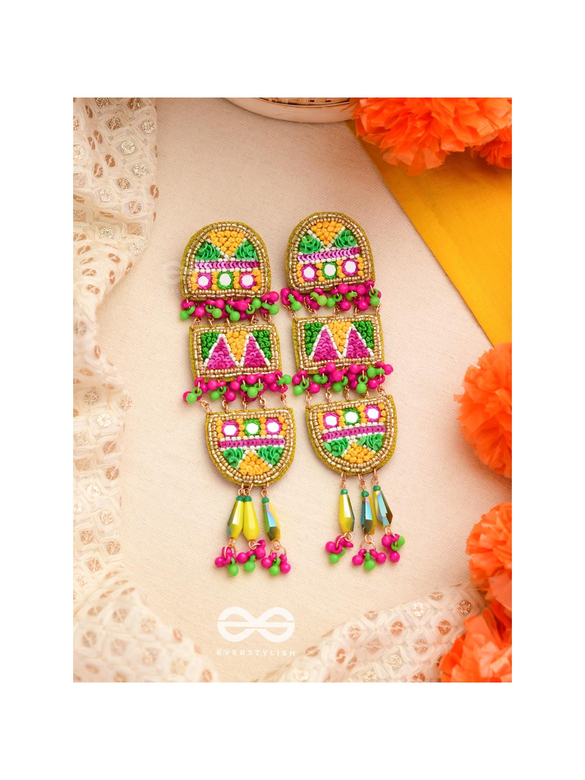 Udyaanaka - The Graceful Garden - Beads, Sequins And Resham Hand Embroidered Earrings