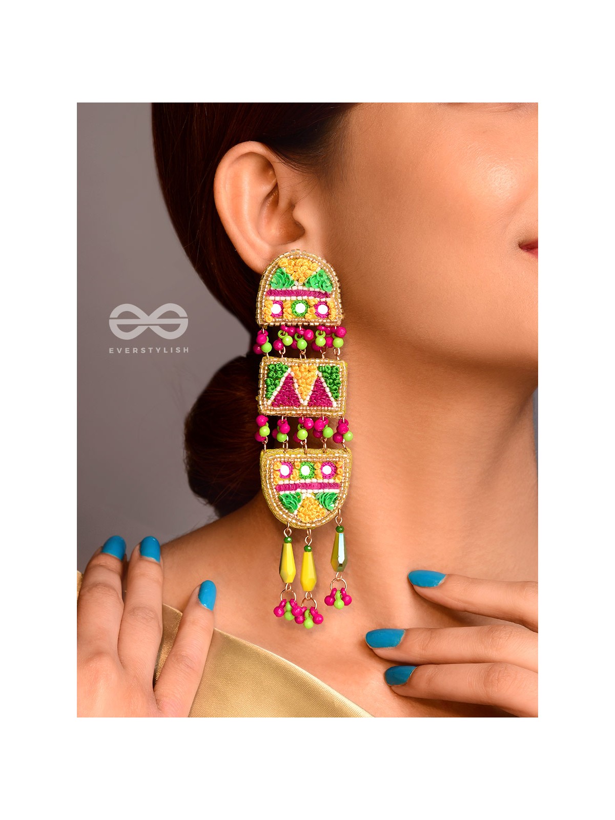 Udyaanaka - The Graceful Garden - Beads, Sequins And Resham Hand Embroidered Earrings