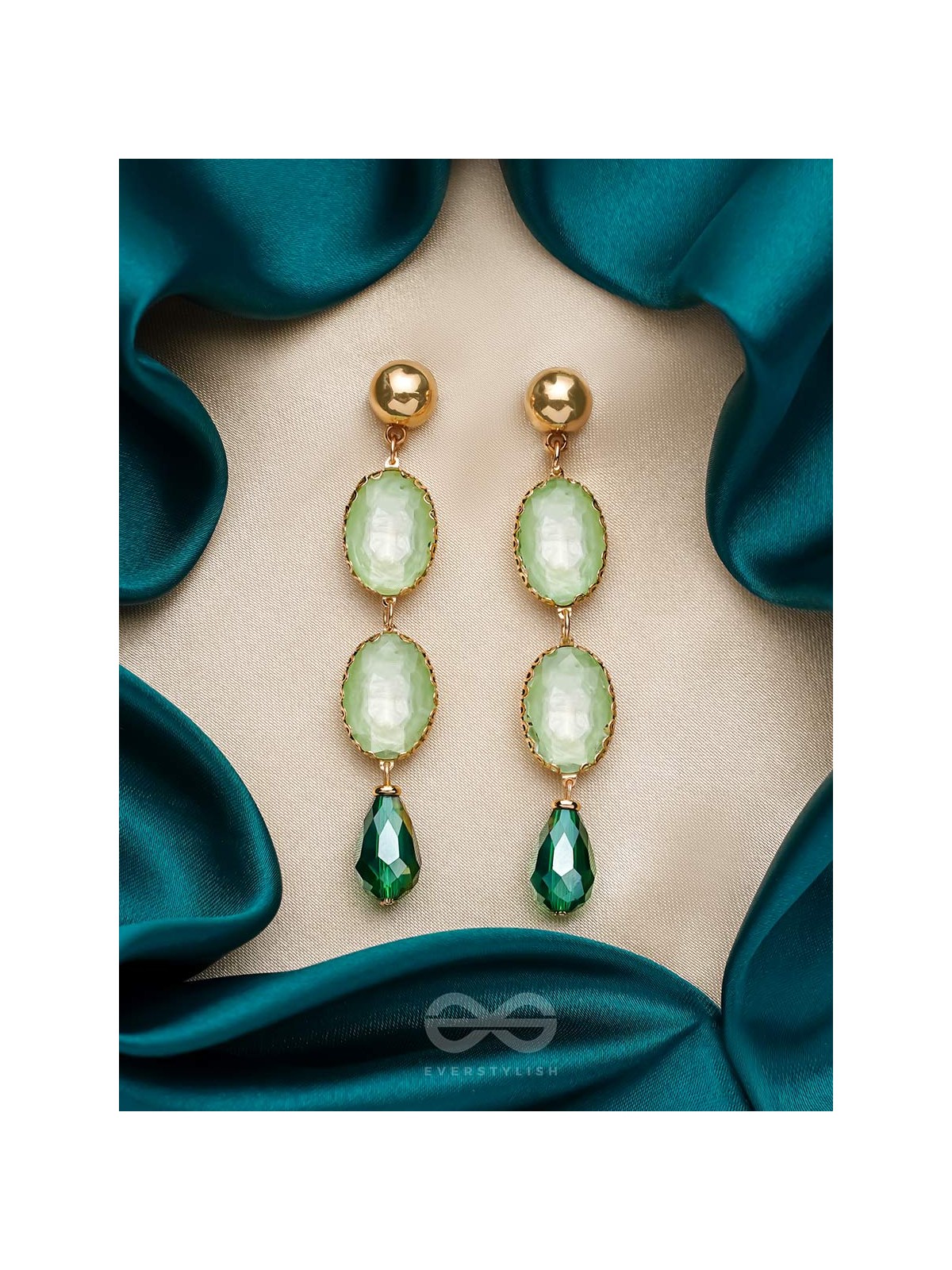 The Aqua Flurry- Golden Embellished Earrings