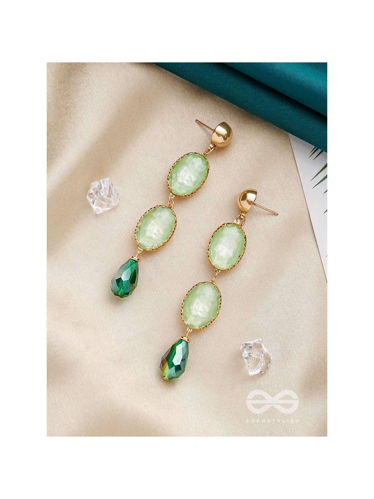 The Aqua Flurry- Golden Embellished Earrings