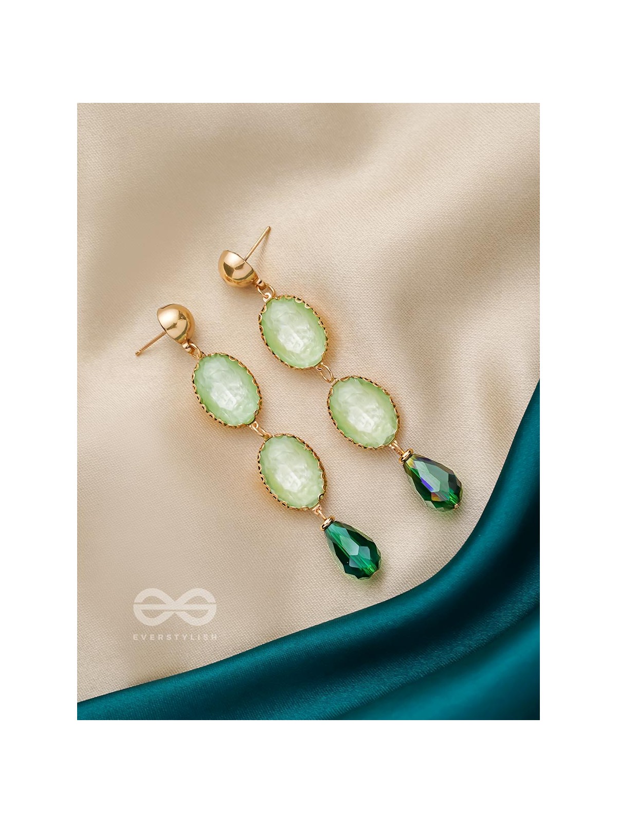 The Aqua Flurry- Golden Embellished Earrings