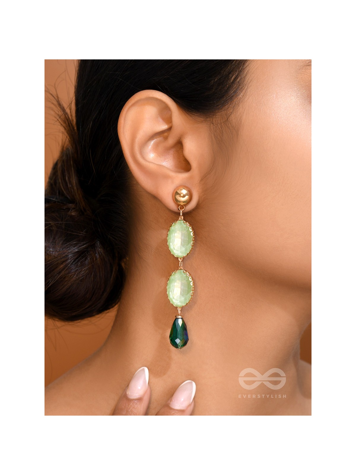 The Aqua Flurry- Golden Embellished Earrings