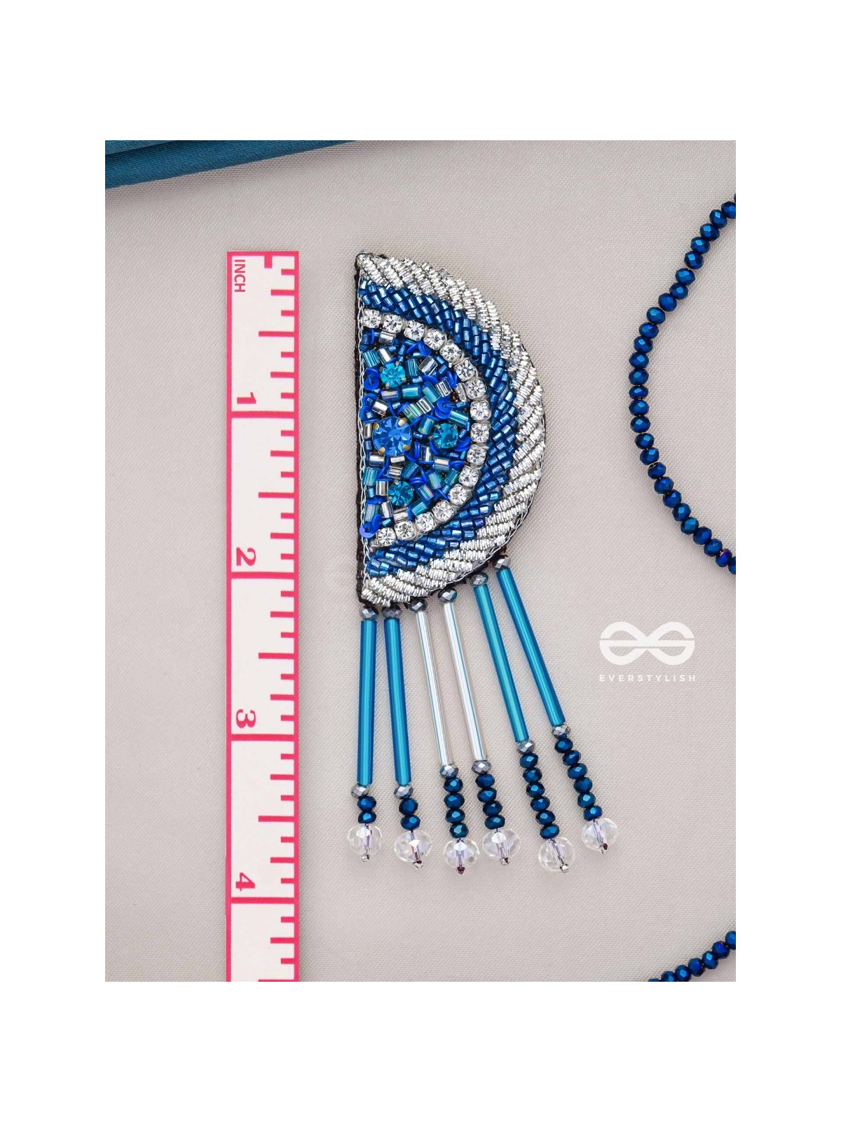 Maskarin - The Blue Moon - Stones, Beads And Cutdana Hand Embroidered Earrings