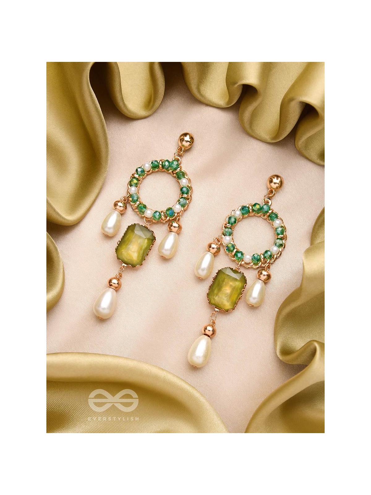 The Jade Mirror- Golden Pearl Earrings