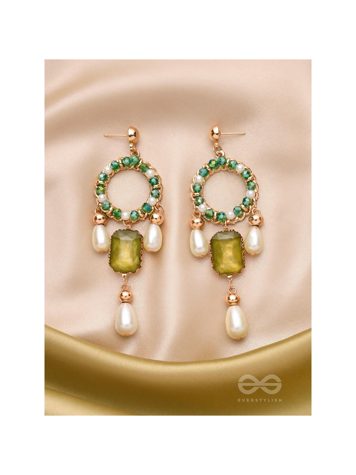 The Jade Mirror- Golden Pearl Earrings