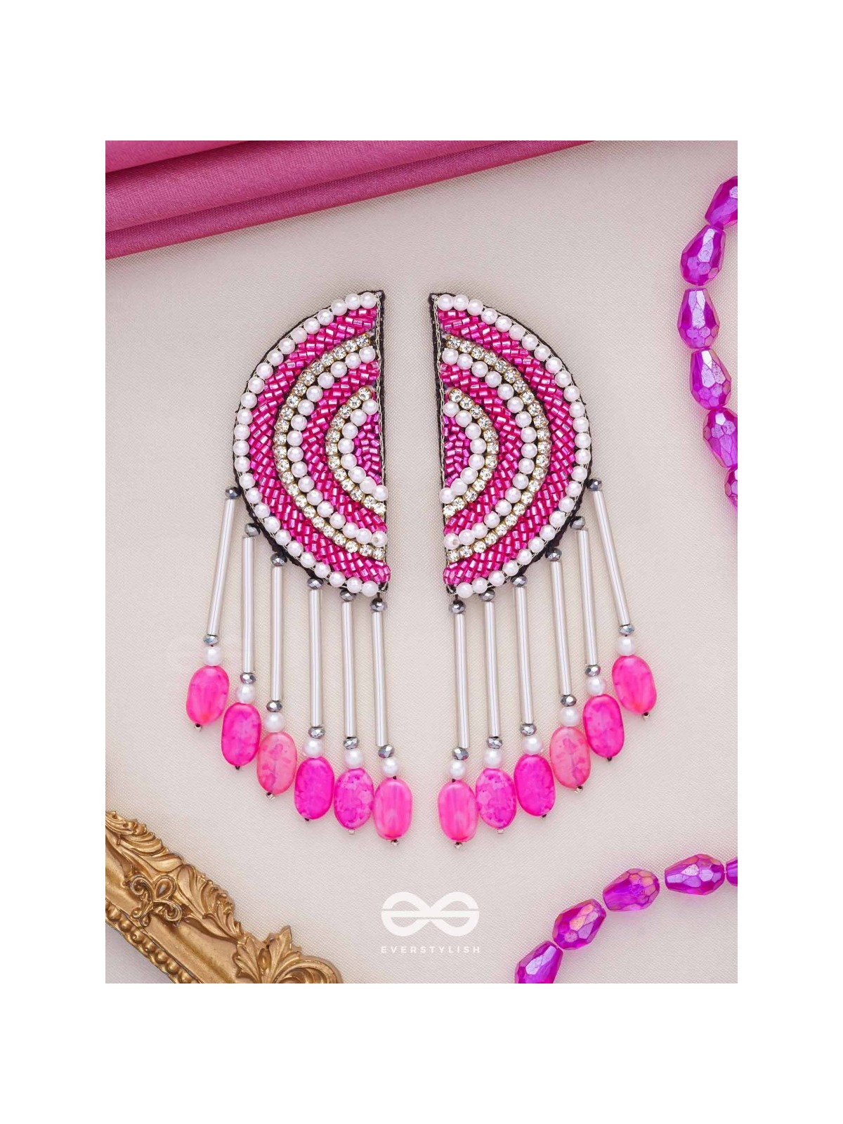 Tamarasi - The Lotus Pond - Beads And Cutdana Hand Embroidered Earrings