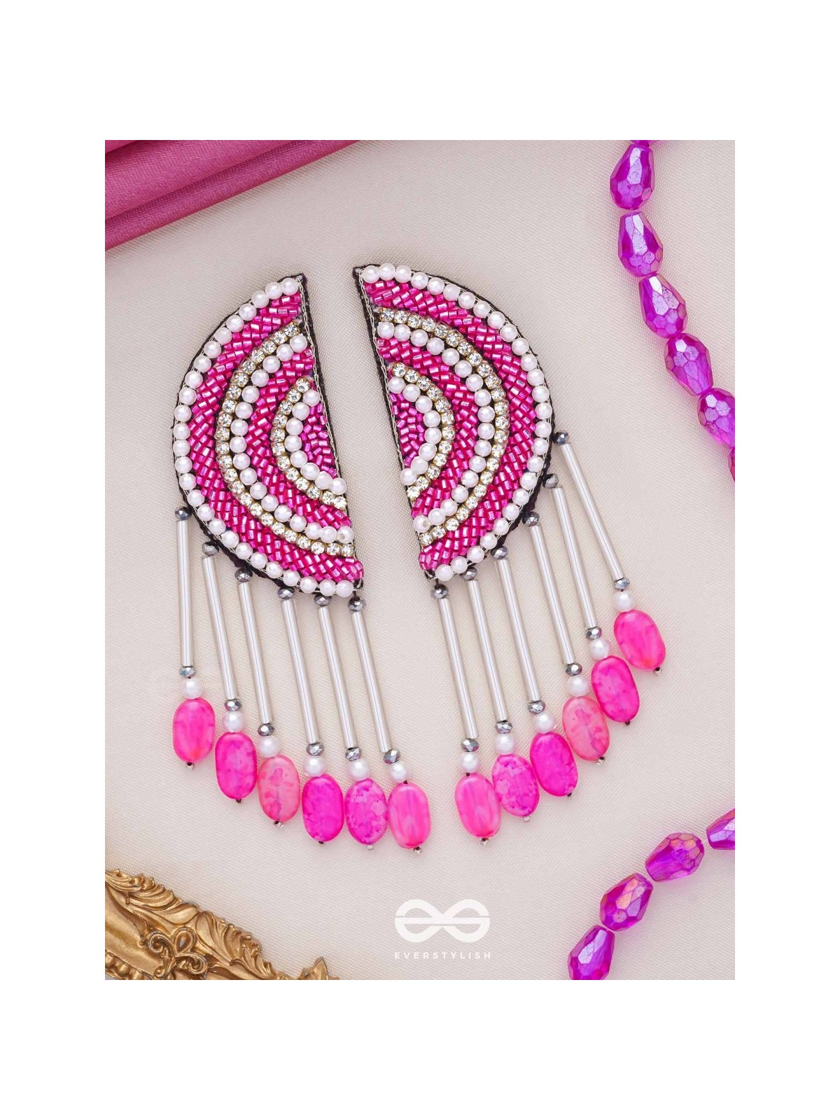 Tamarasi - The Lotus Pond - Beads And Cutdana Hand Embroidered Earrings