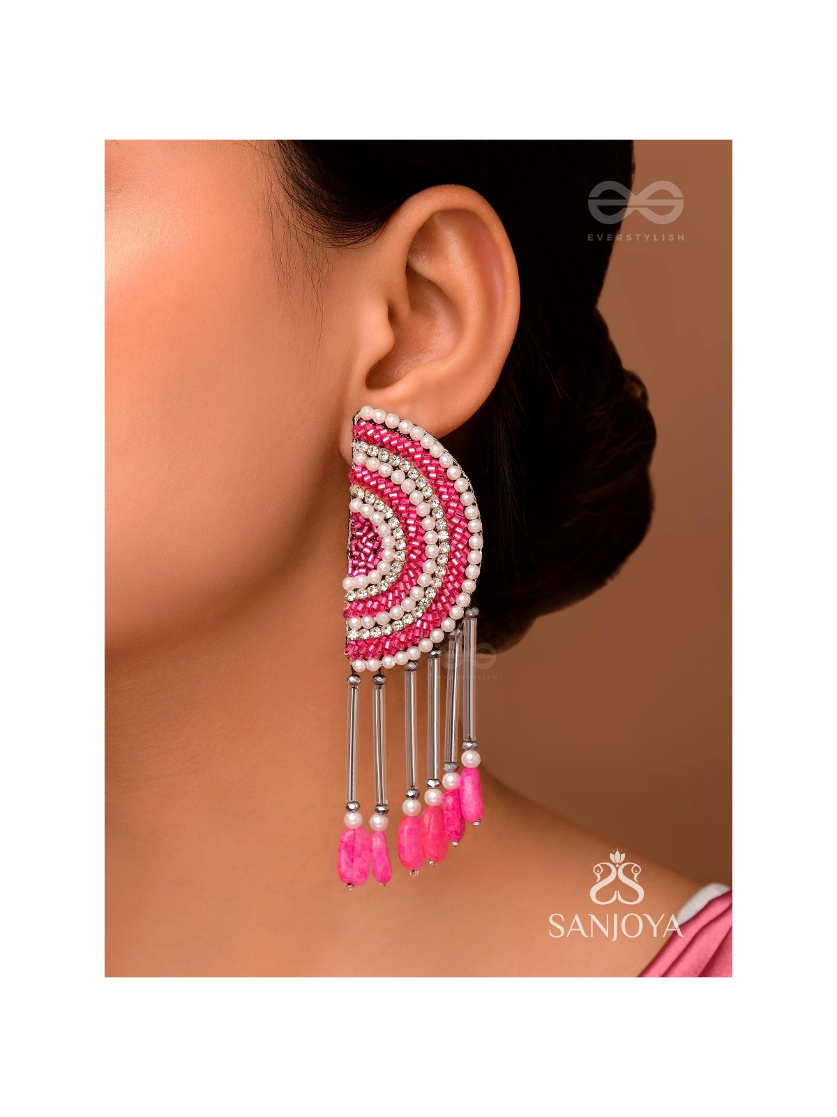 Tamarasi - The Lotus Pond - Beads And Cutdana Hand Embroidered Earrings