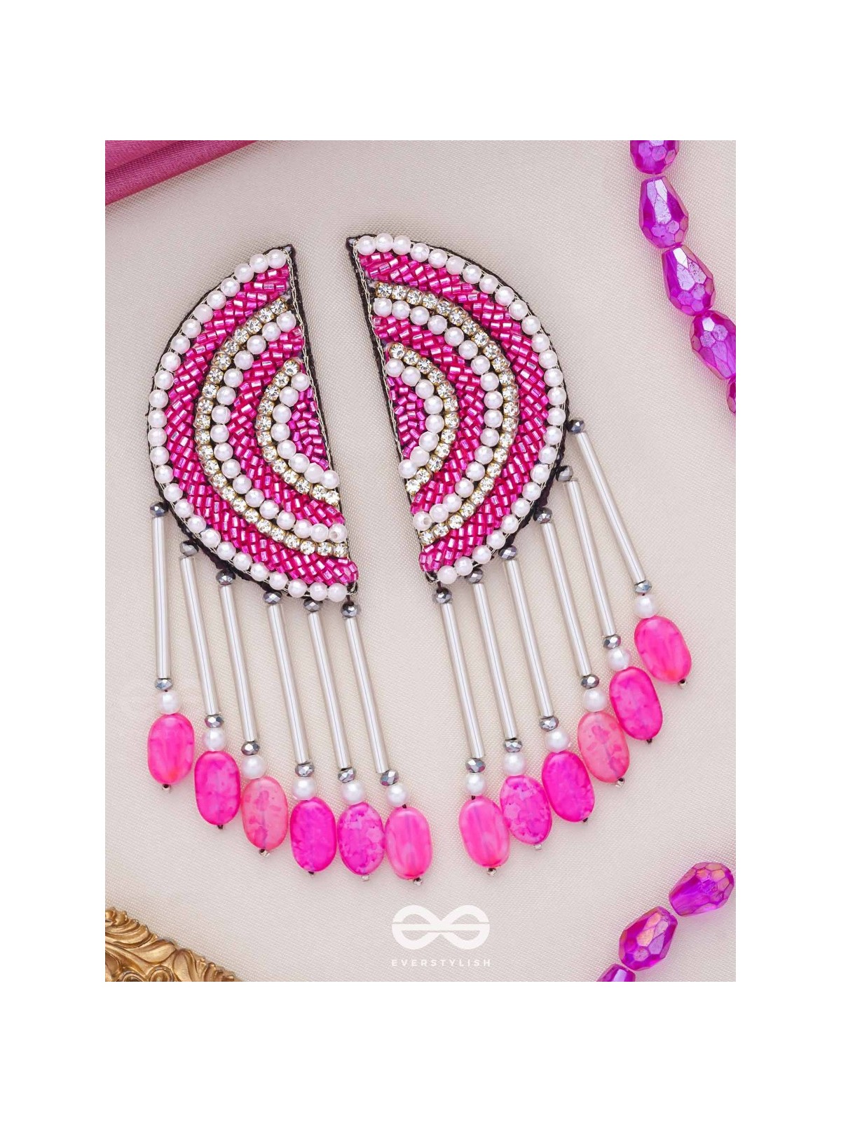 Tamarasi - The Lotus Pond - Beads And Cutdana Hand Embroidered Earrings