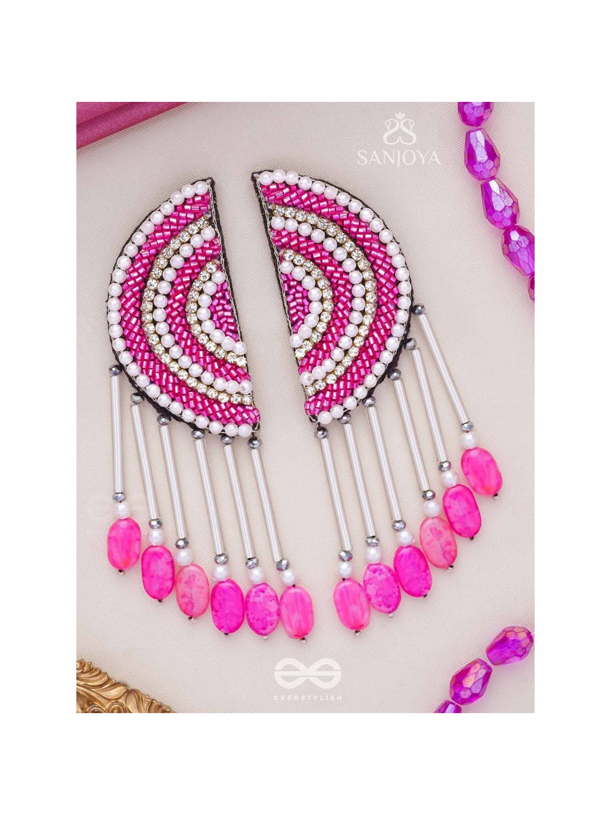 Tamarasi - The Lotus Pond - Beads And Cutdana Hand Embroidered Earrings