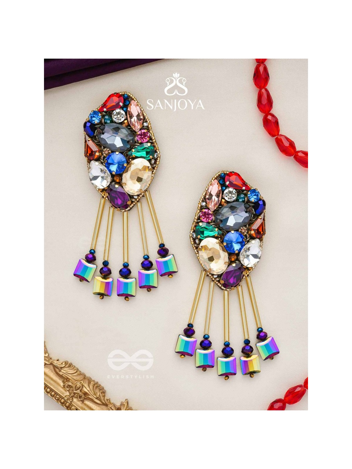 Akshipta - The Beach Treasures - Stones And Beads Hand Embroidered Earrings