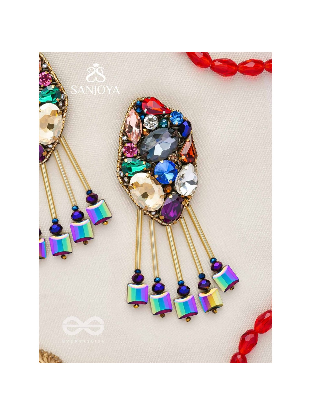 Akshipta - The Beach Treasures - Stones And Beads Hand Embroidered Earrings