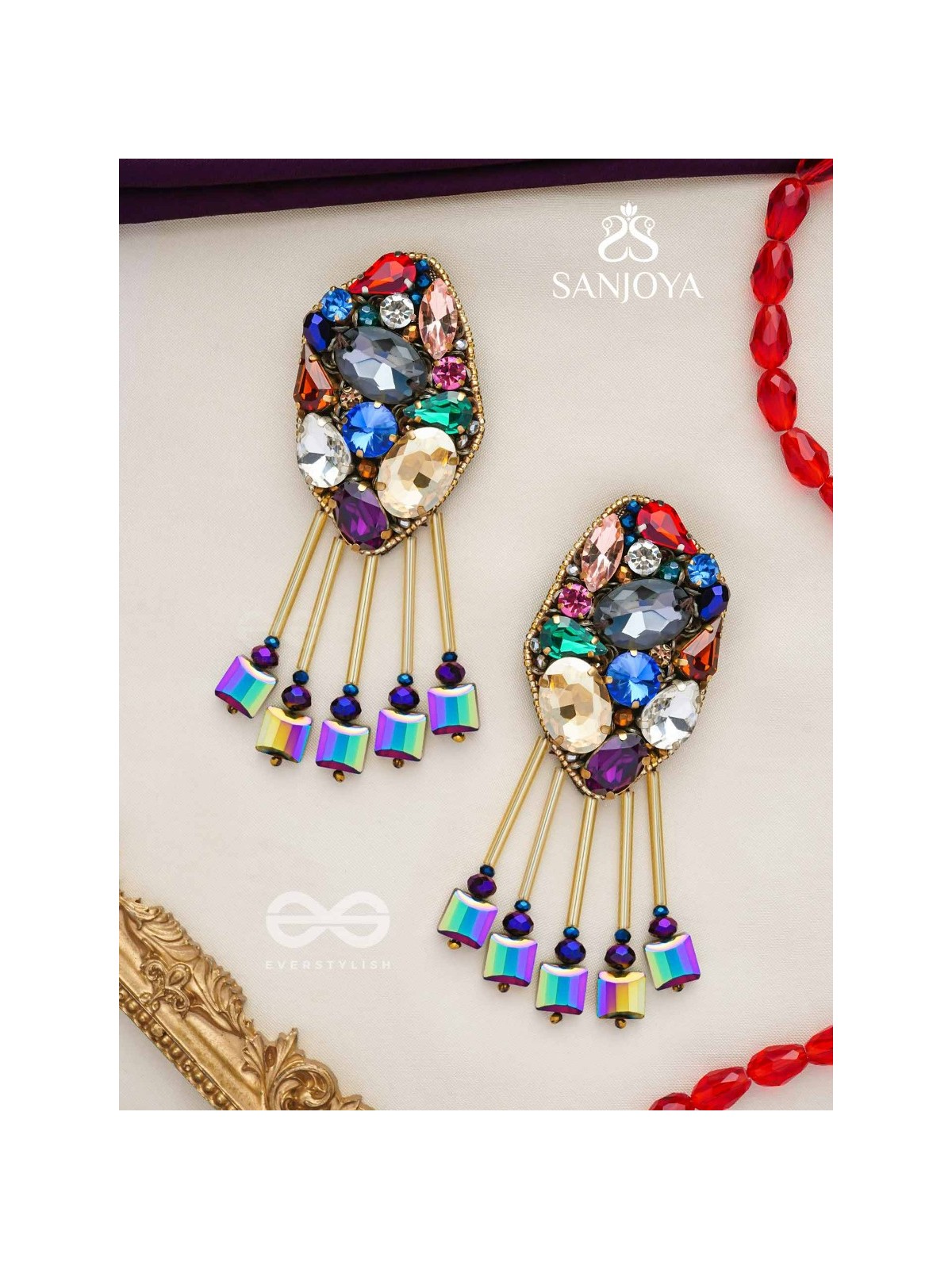 Akshipta - The Beach Treasures - Stones And Beads Hand Embroidered Earrings