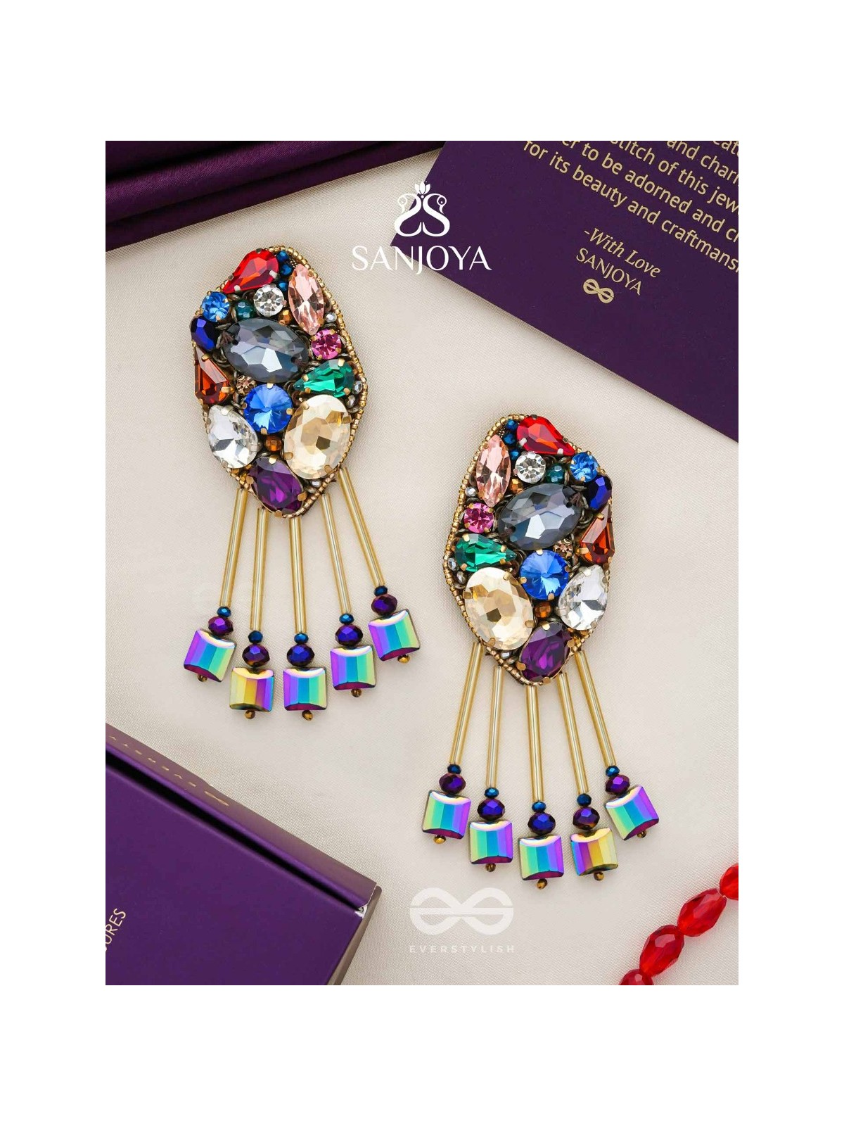 Akshipta - The Beach Treasures - Stones And Beads Hand Embroidered Earrings