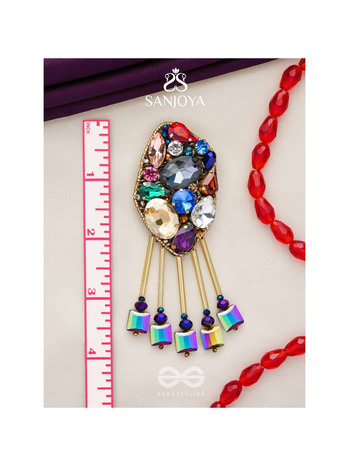 Akshipta - The Beach Treasures - Stones And Beads Hand Embroidered Earrings