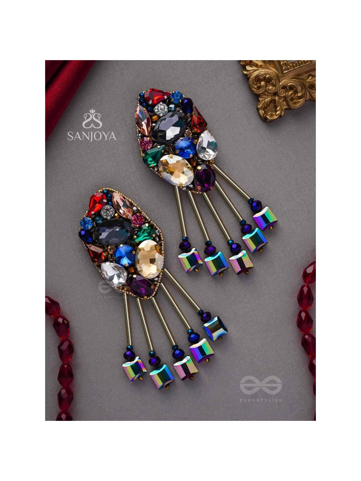 Akshipta - The Beach Treasures - Stones And Beads Hand Embroidered Earrings