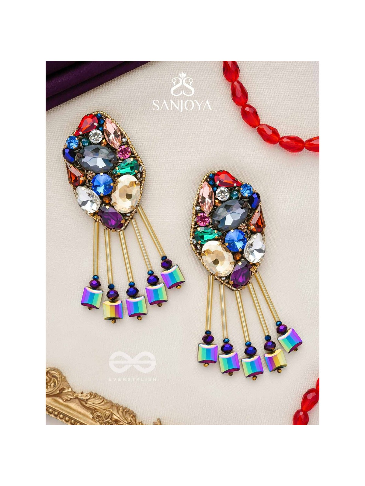 Akshipta - The Beach Treasures - Stones And Beads Hand Embroidered Earrings