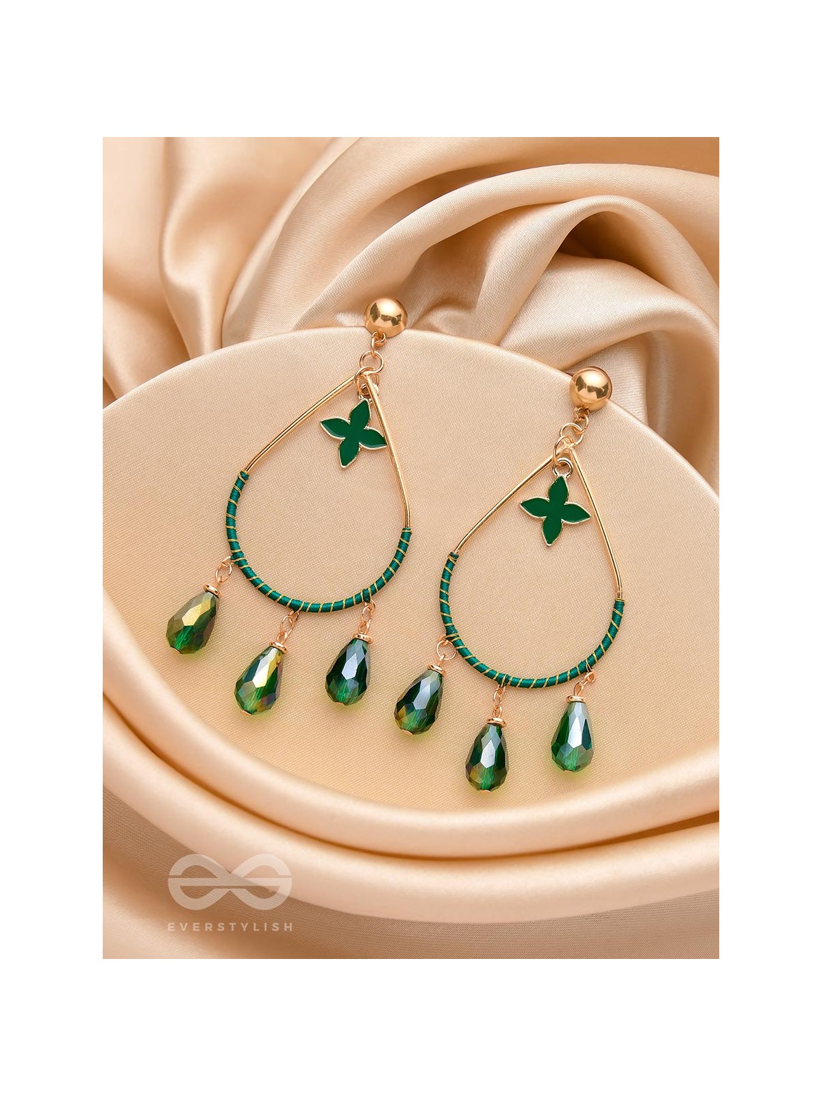 The 'Jade'drops- Golden Embellished Earrings