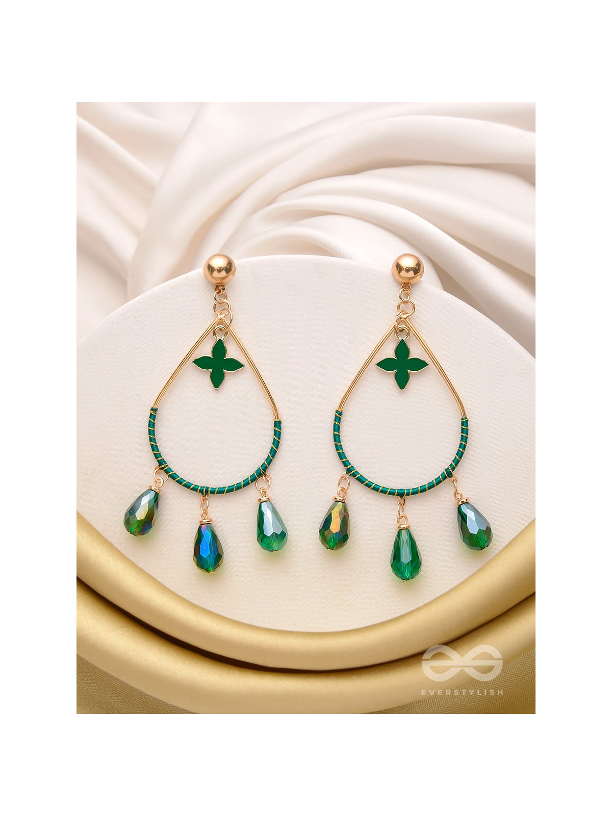 The 'Jade'drops- Golden Embellished Earrings