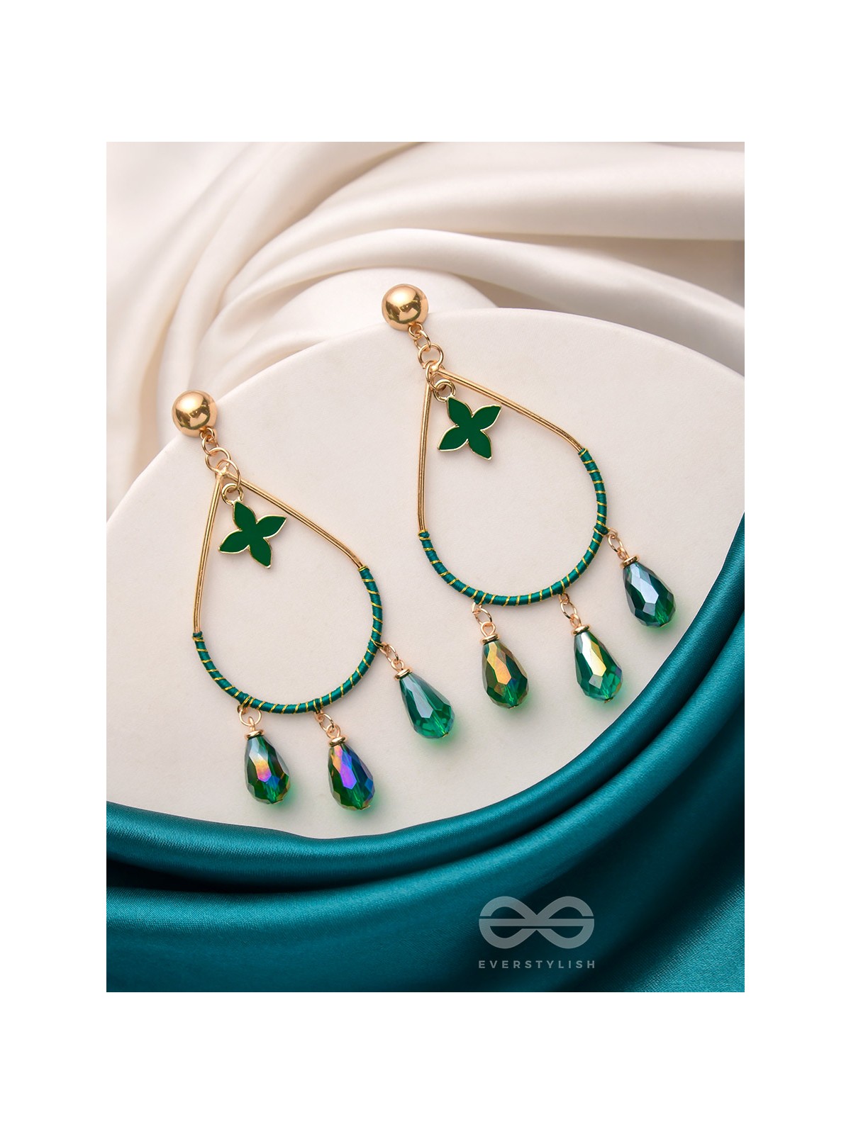 The 'Jade'drops- Golden Embellished Earrings